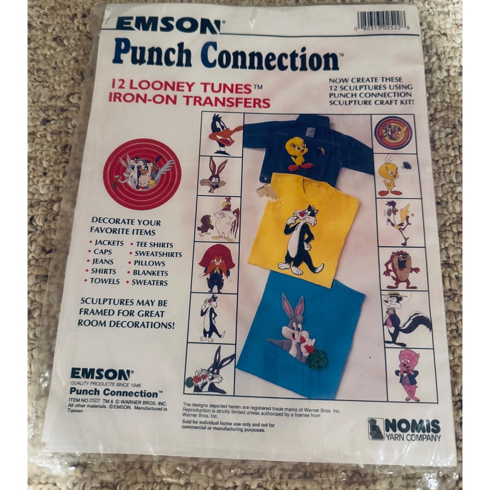 Vintage Emson Punch Connection 12 Looney Tunes Iron-On Transfers Kit 2522 NEW